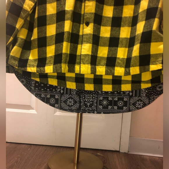 NWT Fashion Nova Plaid Double Layer Woven Hoodie Yellow/Combo - Picture 7 of 11